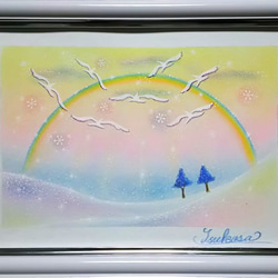 冬のパステルアート　Snow Rainbow（ｽﾉｰ･ﾚｲﾝﾎﾞｰ）雪景色の虹　パステル画原画 2枚目の画像
