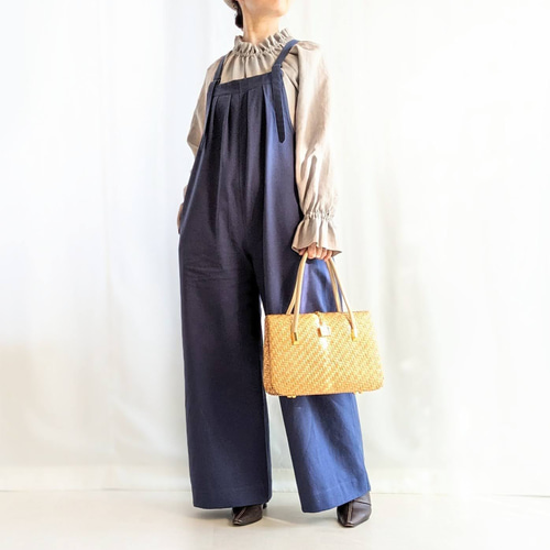 大人のためのサロペットパンツ（瑠璃色 コットンツイル
