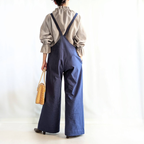 大人のためのサロペットパンツ（瑠璃色 コットンツイル