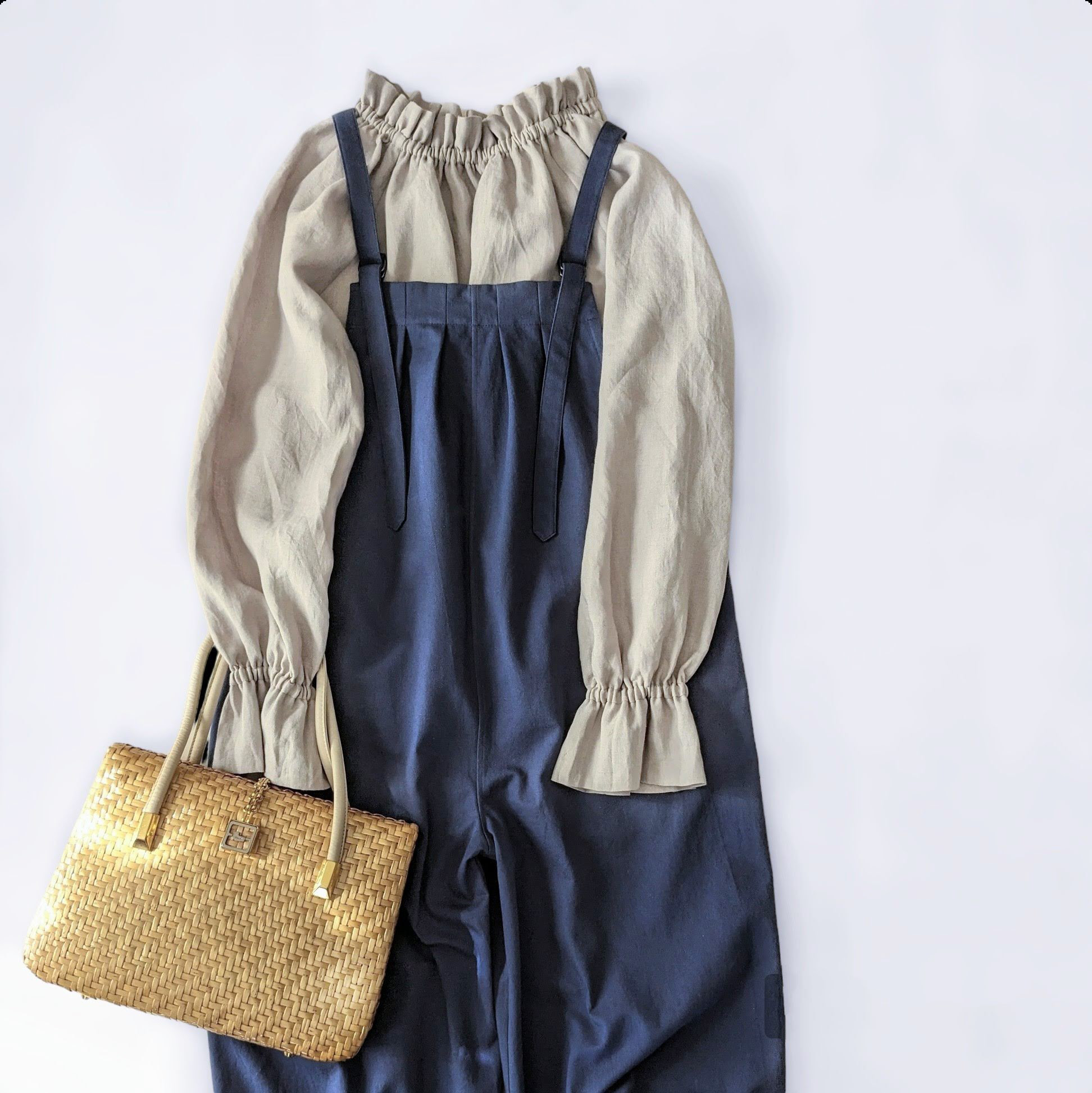 大人のためのサロペットパンツ（瑠璃色　コットンツイル）