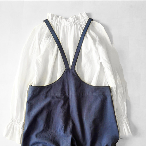 大人のためのサロペットパンツ（瑠璃色 コットンツイル