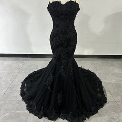 高品質！カラードレス 黒/ブラック 総レース 3D立体レース刺繍
