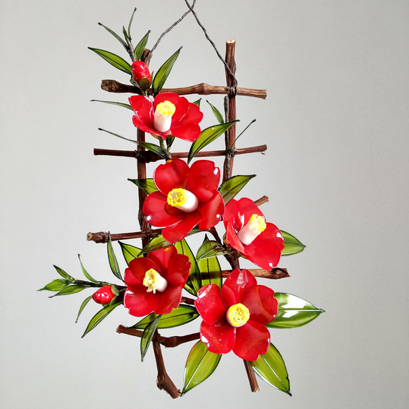 椿♡壁飾り♡ディップアート♡アメリカンフラワー アートフラワー hana