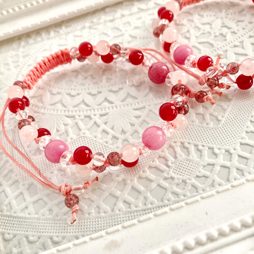 k様オーダー品ピンクオパールとローズクォーツ,水晶の編み込み  