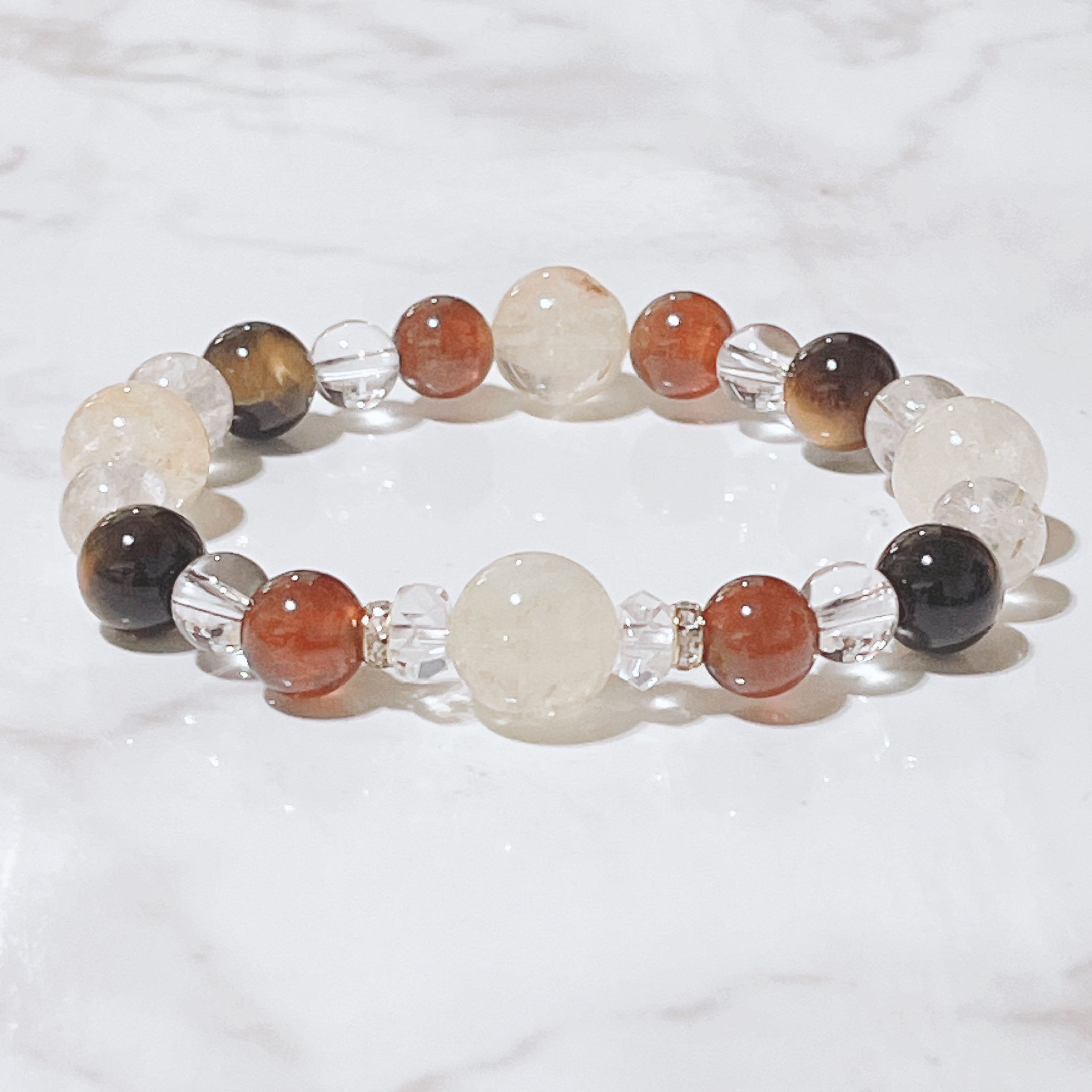 ✦気の流れを良くし、仕事や商売の運気を高める シトリン ヘソナイト ルチル タイガーアイ 天然石ブレスレット No683