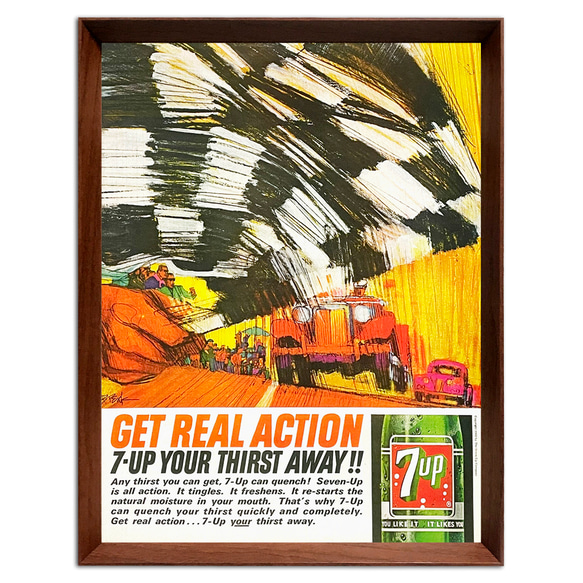 7UP セブンアップ カーレース 1960年代 アメリカ ヴィンテージ 雑誌 広告 額付 ポスター 3枚目の画像