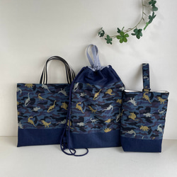 恐竜×黒デニム　入園入学グッズ5点セット　ハンドメイド　男の子　ダイナソー 恐竜×黒デニム 入園入学グッズ5点セット ハンドメイド 男の子
