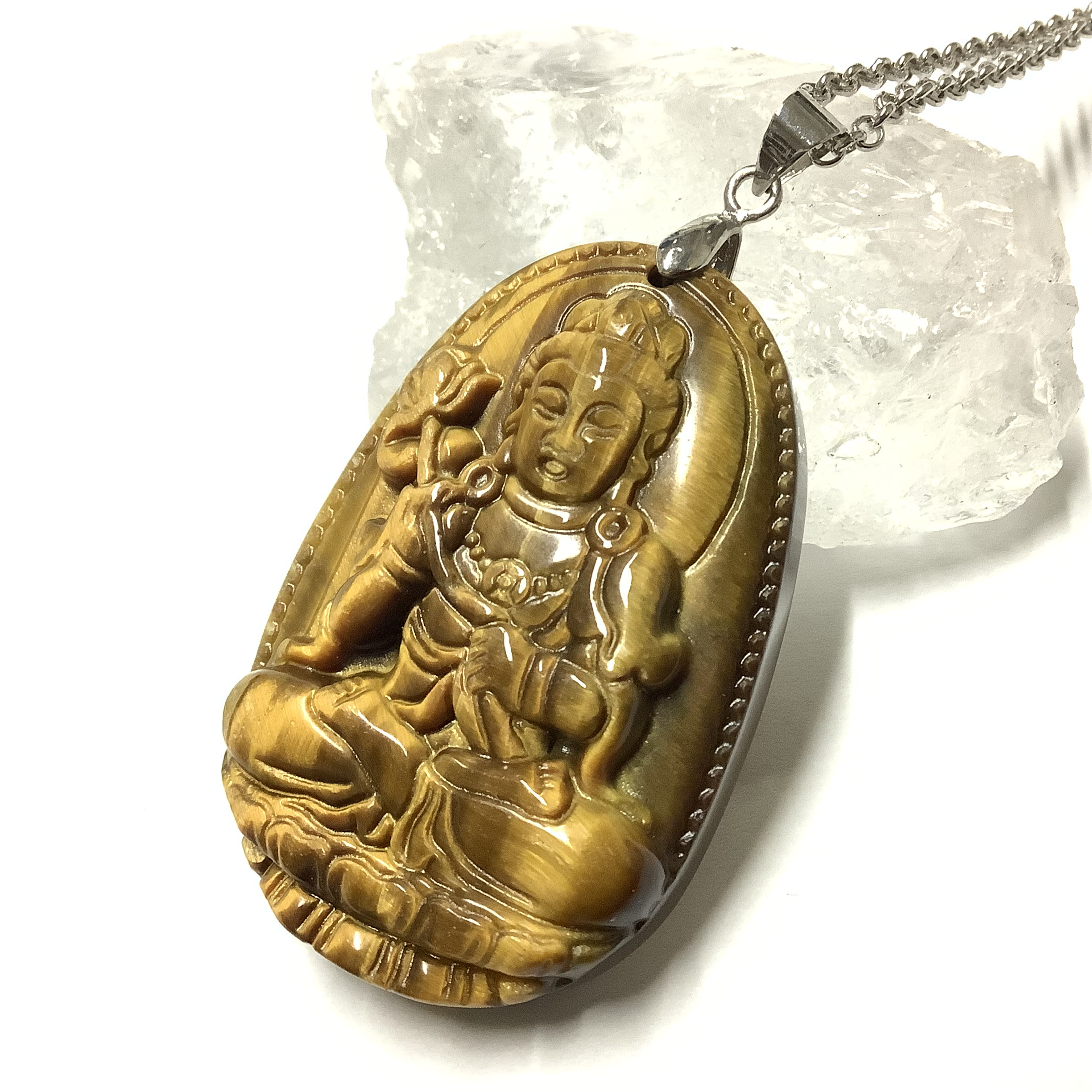 一点物 家内安全、除災招福を授かるお守り ヒーリングストーン 天然石 タイガーアイ『勢至菩薩』ネックレス