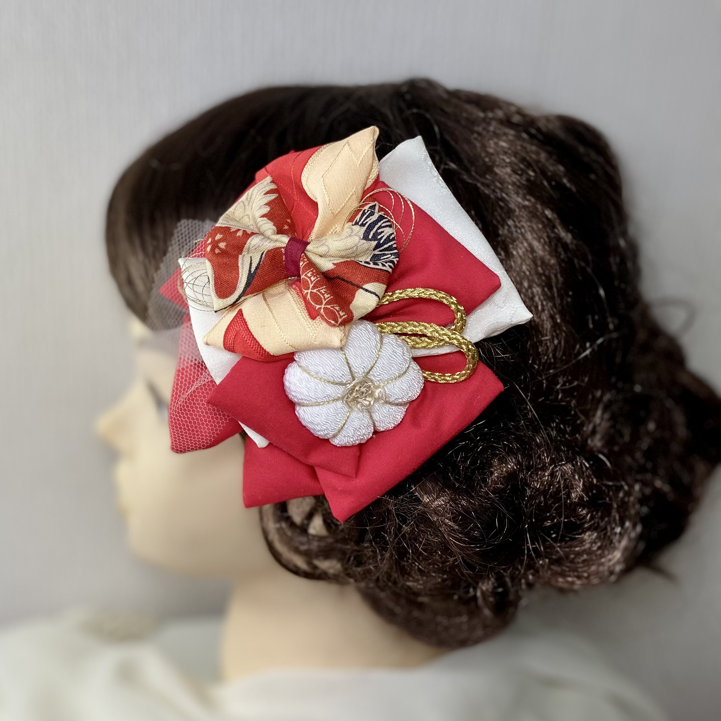 牛 レトロモダン 和装髪飾り 七五三等♛︎no.196 &蝶々&ダブルリボン