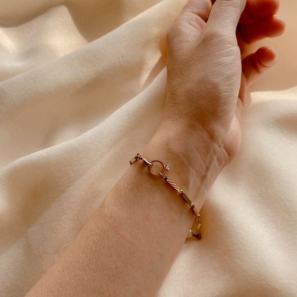 珍珠情話- 珍珠鋯石 黃銅手鍊 第4張的照片