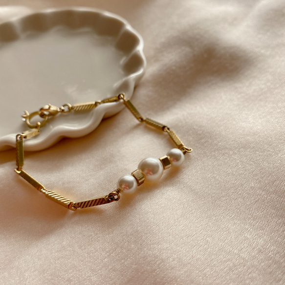 珍珠情話- 珍珠鋯石 黃銅手鍊 第8張的照片