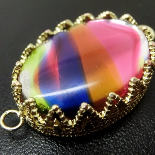 25×18mm用:ブラス製レース オーバルセッティングペンダント（K14