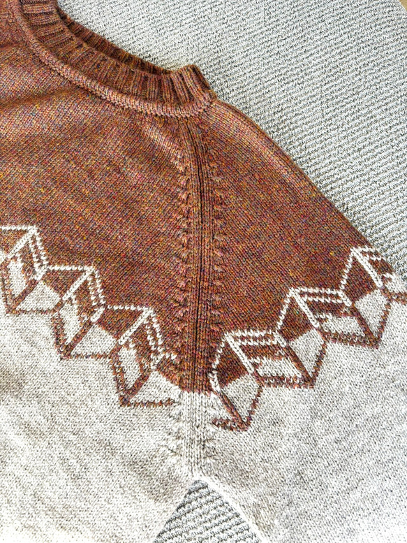 手編み 男性セーター（茶＆グレー） 1枚目の画像