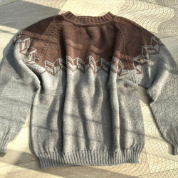 手編み 男性セーター（茶＆グレー） 3枚目の画像