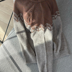手編み 男性セーター（茶＆グレー） 8枚目の画像
