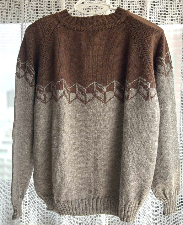 手編み 男性セーター（茶＆グレー） 5枚目の画像