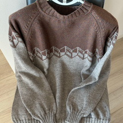 手編み 男性セーター（茶＆グレー） 6枚目の画像
