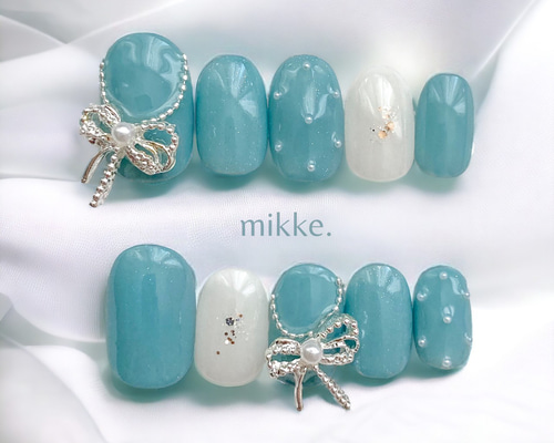 カラー変更無料 】ネイルチップ〔 mikke. 〕 / 結婚式 ティファニー