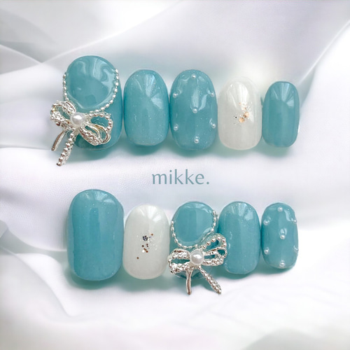 カラー変更無料 】ネイルチップ〔 mikke. 〕 / 結婚式 ティファニー  