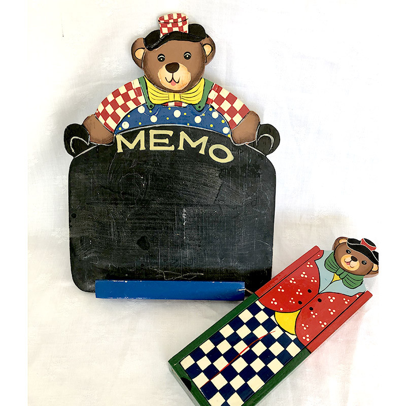 くまのミニ黒板・チョークボックスセット 木製　愉快なくまさん