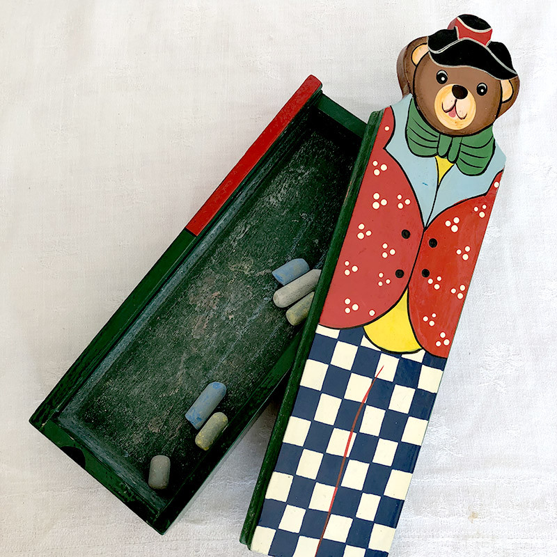 くまのミニ黒板・チョークボックスセット 木製　愉快なくまさん