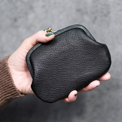 送料無料 フランス産 シェーブル レザー 小さい財布 革巻き がま口  ミニ財布 口金 ガマ口 AURAMU 5枚目の画像
