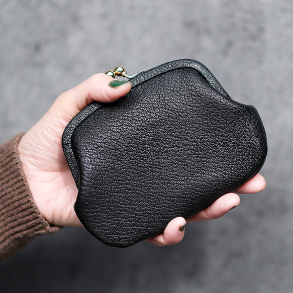 送料無料 フランス産 シェーブル レザー 小さい財布 革巻き がま口  ミニ財布 口金 ガマ口 AURAMU 5枚目の画像