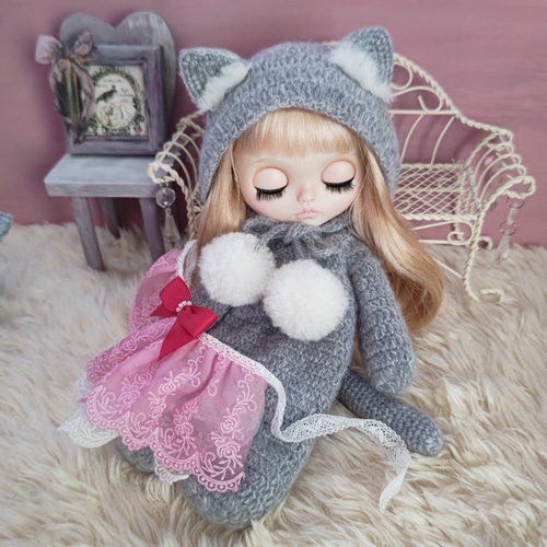 ブライスアウトフィット 着ぐるみ ねこちゃん グレー - メルカリ