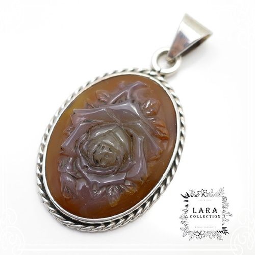 Lara collection アゲート瑪瑙・薔薇ローズ彫刻カービングデザイン 