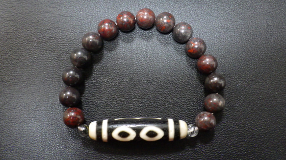 仏三眼天珠＋紅伊丁隕石＋ブラックルチル ブレスレット バンデル星人