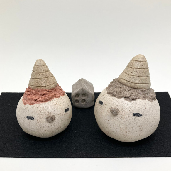 仲良しシマエナガ鬼(かわいい節分の置物)/玄関飾りのインテリアグッズ