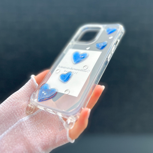 グリッターハートにお好きな名前が入れられるスマホケース 名入れ可能♩ハートスマイル グリッターケース iPhoneケース