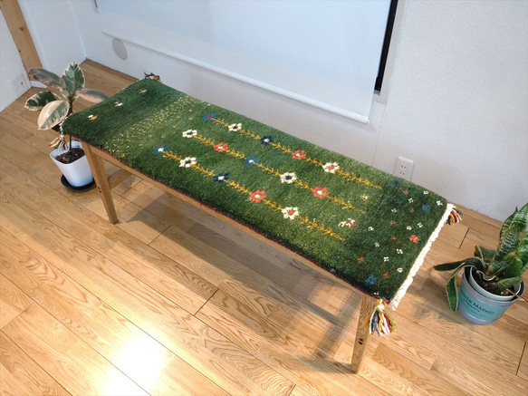 冬の目玉品】ペルシャ ギャッベ ミニランナー 120x40cm グリーン