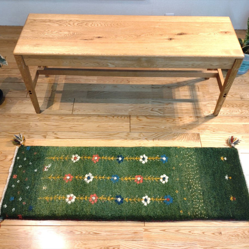冬の目玉品】ペルシャ ギャッベ ミニランナー 120x40cm グリーン 花