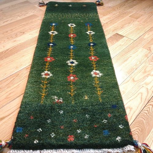 冬の目玉品】ペルシャ ギャッベ ミニランナー 120x40cm グリーン