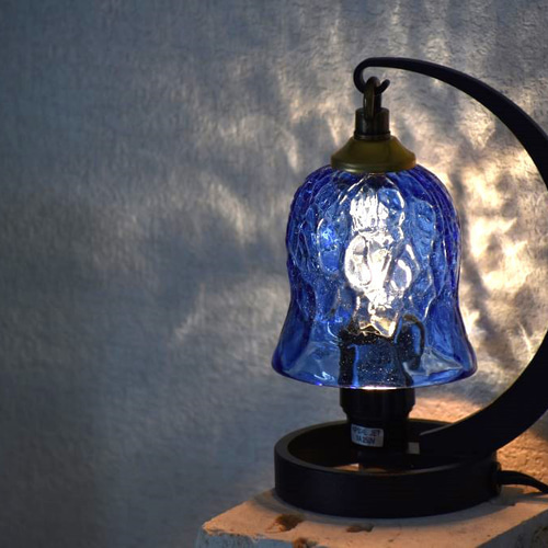 ◇送料無料◇吹きガラス卓上ランプ 鉄スタンド（ミニ）【アイスカット