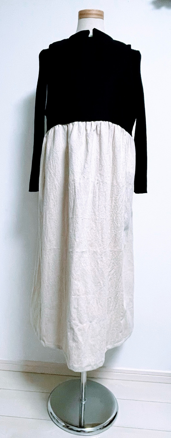 ＜バイカラー＞大人可愛いジャンパースカート　Black✖️natural　linen 6枚目の画像