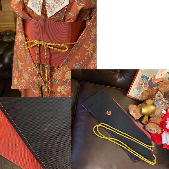 単衣着物 洗える 化繊 ワンピース ドレス ハンドメイド リメイク 帯サッシュベルト 和洋折衷  KW-172 9枚目の画像