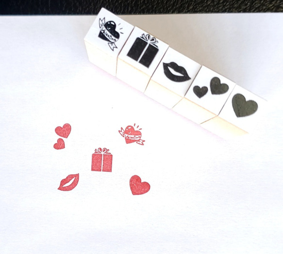 バレンタインのメッセージカードに！5ヶセットミニスタンプ(ゴム印) 3枚目の画像