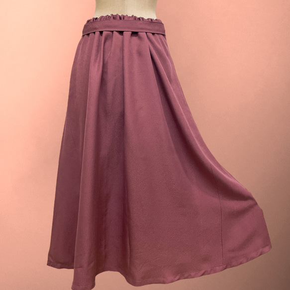 アクセントカラースカート フォーマル 着物リメイク ウエストゴム 和柄 調整付 フリーサイズ くすみピンク B60109 9枚目の画像
