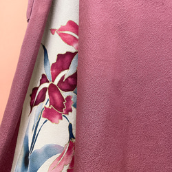 アクセントカラースカート フォーマル 着物リメイク ウエストゴム 和柄 調整付 フリーサイズ くすみピンク B60109 5枚目の画像