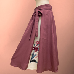 アクセントカラースカート フォーマル 着物リメイク ウエストゴム 和柄 調整付 フリーサイズ くすみピンク B60109 7枚目の画像