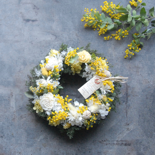 期間限定✨ミモザのふんわりリース✨~~かすみ草とユーカリ