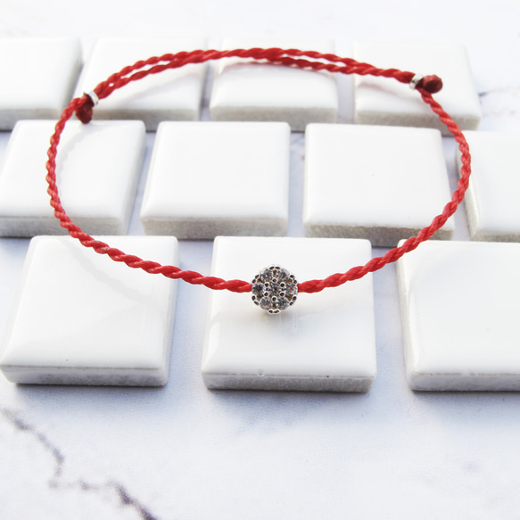 【手編み蝋糸】花形ダイヤモンド | 赤い糸極細幸運蝋縄ブレスレット | ビッグガール 3枚目の画像