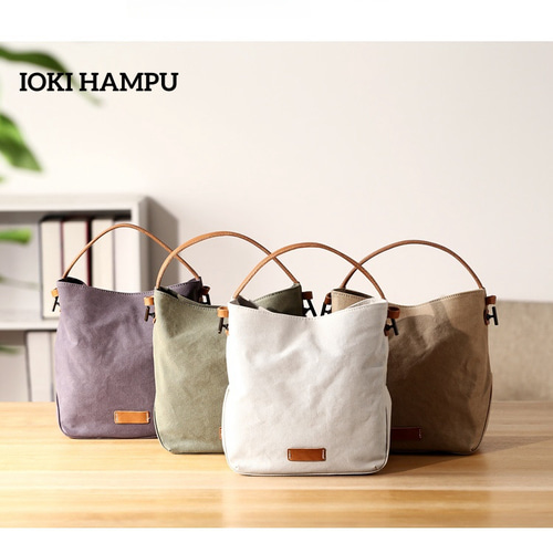 帆布×本革 2WAY トートバッグ コンパクト 丸型フォルム ショルダー