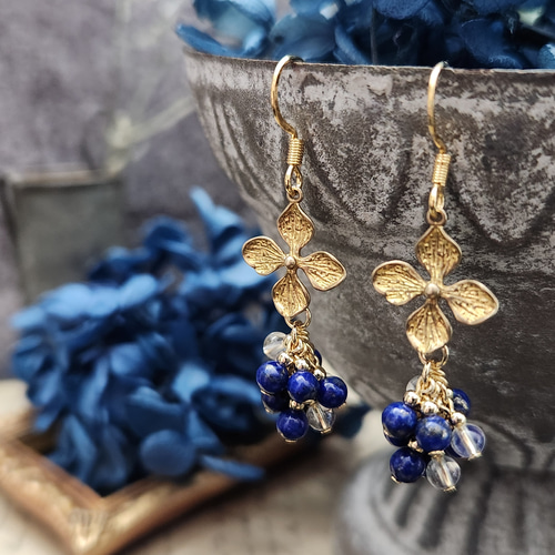 glitter】真鍮×ラピスラズリ ピアス/イヤリング ピアス（フック