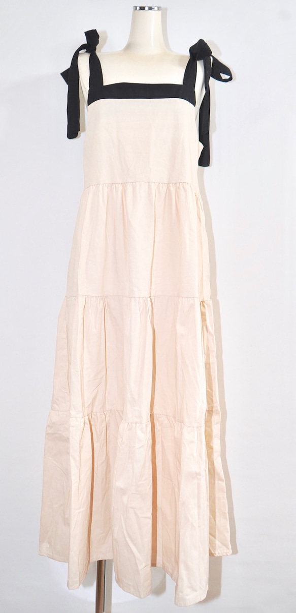 Ribbon Strap Tiered Cami-Onepiece (off white) ロング丈ワンピース ホワイト 8枚目の画像