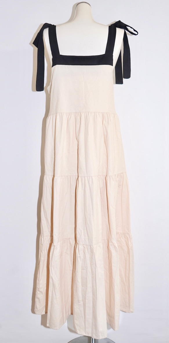 Ribbon Strap Tiered Cami-Onepiece (off white) ロング丈ワンピース ホワイト 7枚目の画像