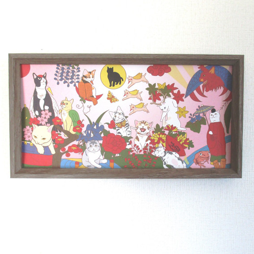 猫長方形ポスター「花札 藍色」（はにゃ札キャラを押し込んでみました