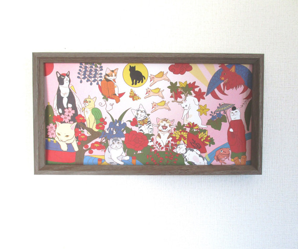 猫長方形ポスター「花札 藍色」（はにゃ札キャラを押し込んでみました